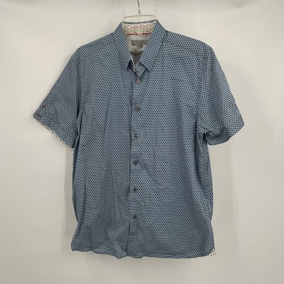 Ted Baker Mens Button Up Shirt Size S Blue Diamond Geometric Short Sleeve Casual - Picture 1 of 7